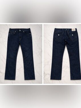 True Religion Ricky Straight Flap Jeans Dark Wash 40x32 Mens Designer Denim